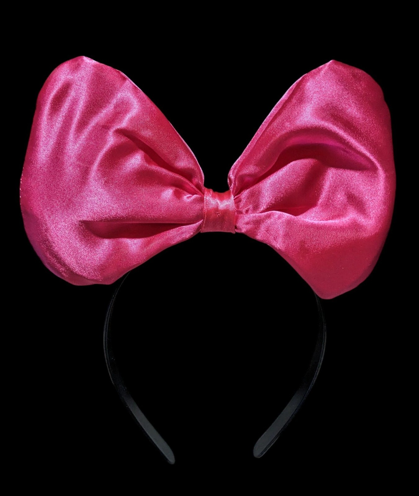 Black Headband With Large Pink Satin Bow