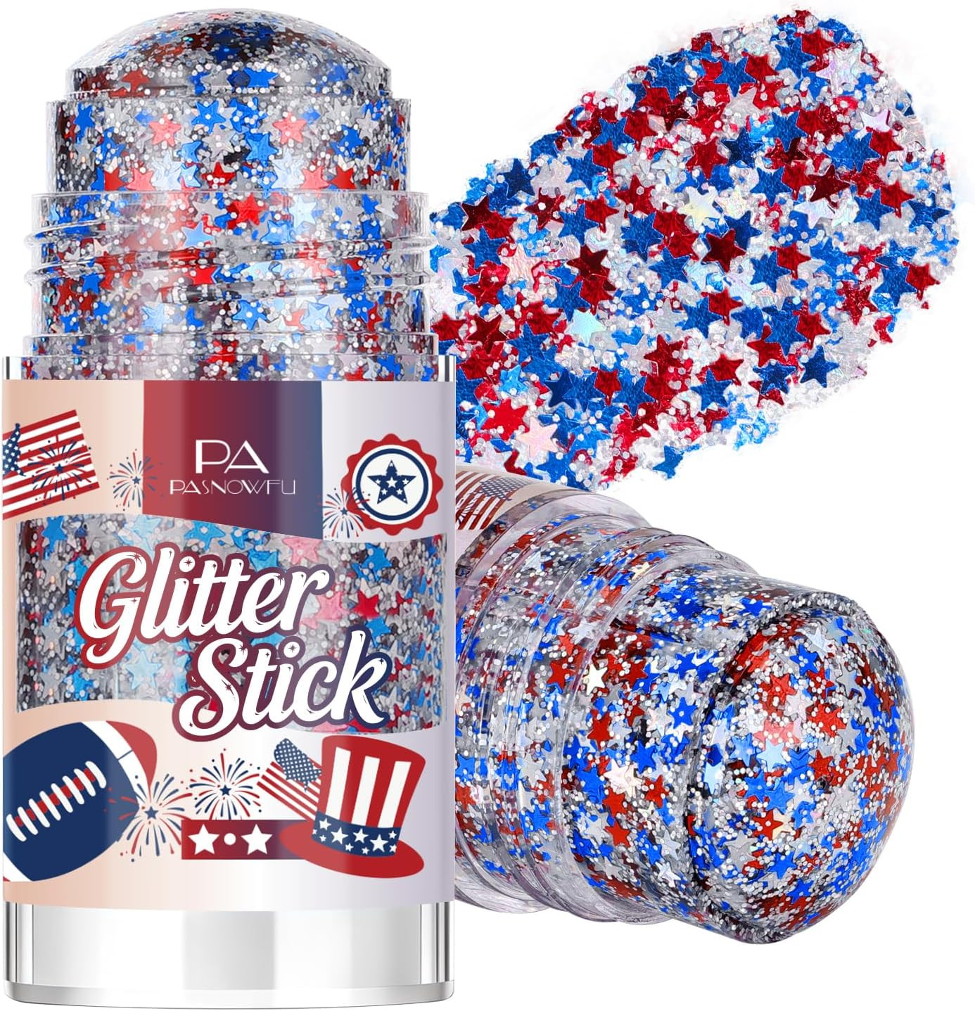 USA Patriotic Hair Body Glitter Stick Star, Shimmer Body Face Glitter for 4Th of