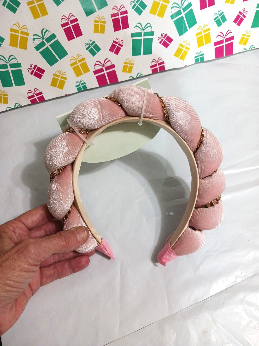 Hair Bands lot of 6. Pink bow, padded. pearl beads on goldtone band. All 6 New