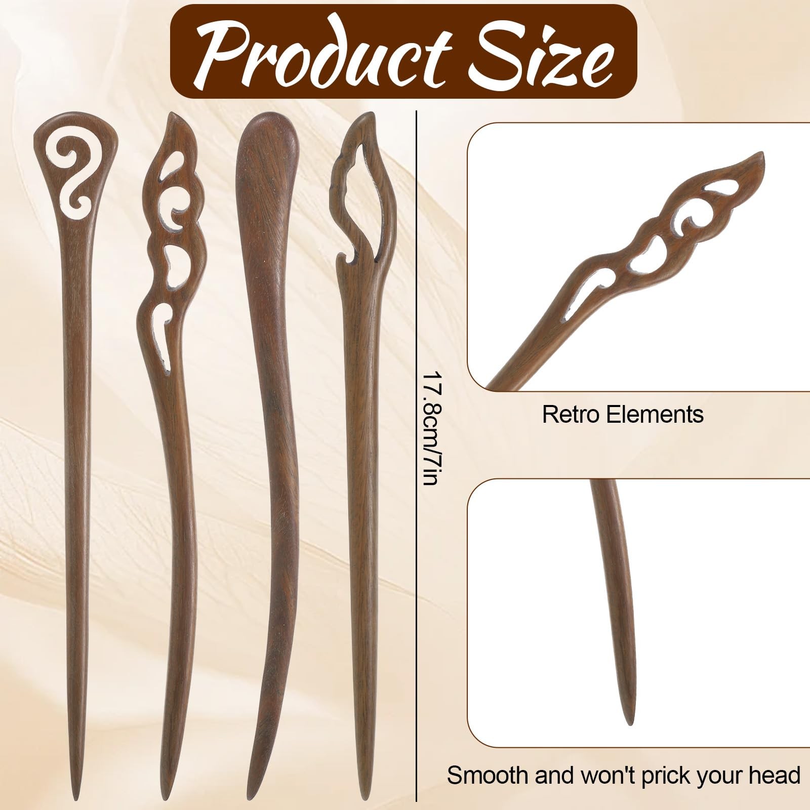 4 Pcs Wooden Hair Sticks for Women, Hanfu Pins Chinese Hair Chopsticks for Bu…