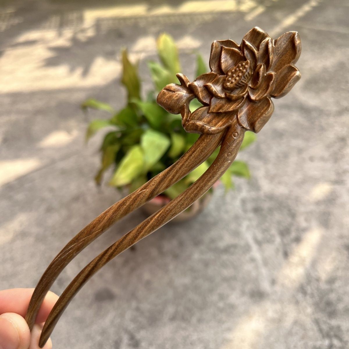 Sandalwood Lotus Double Sided Carved U Hair Pin Chinese Style Hanfu Accessory