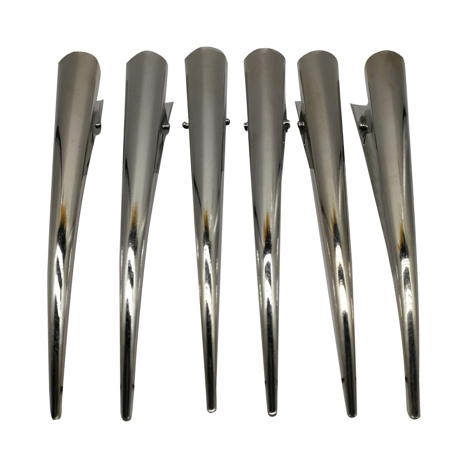 6 Pack Duckbill Hair Clips with Teeth, Metal Silvery Alligator Curl Clips Cro.