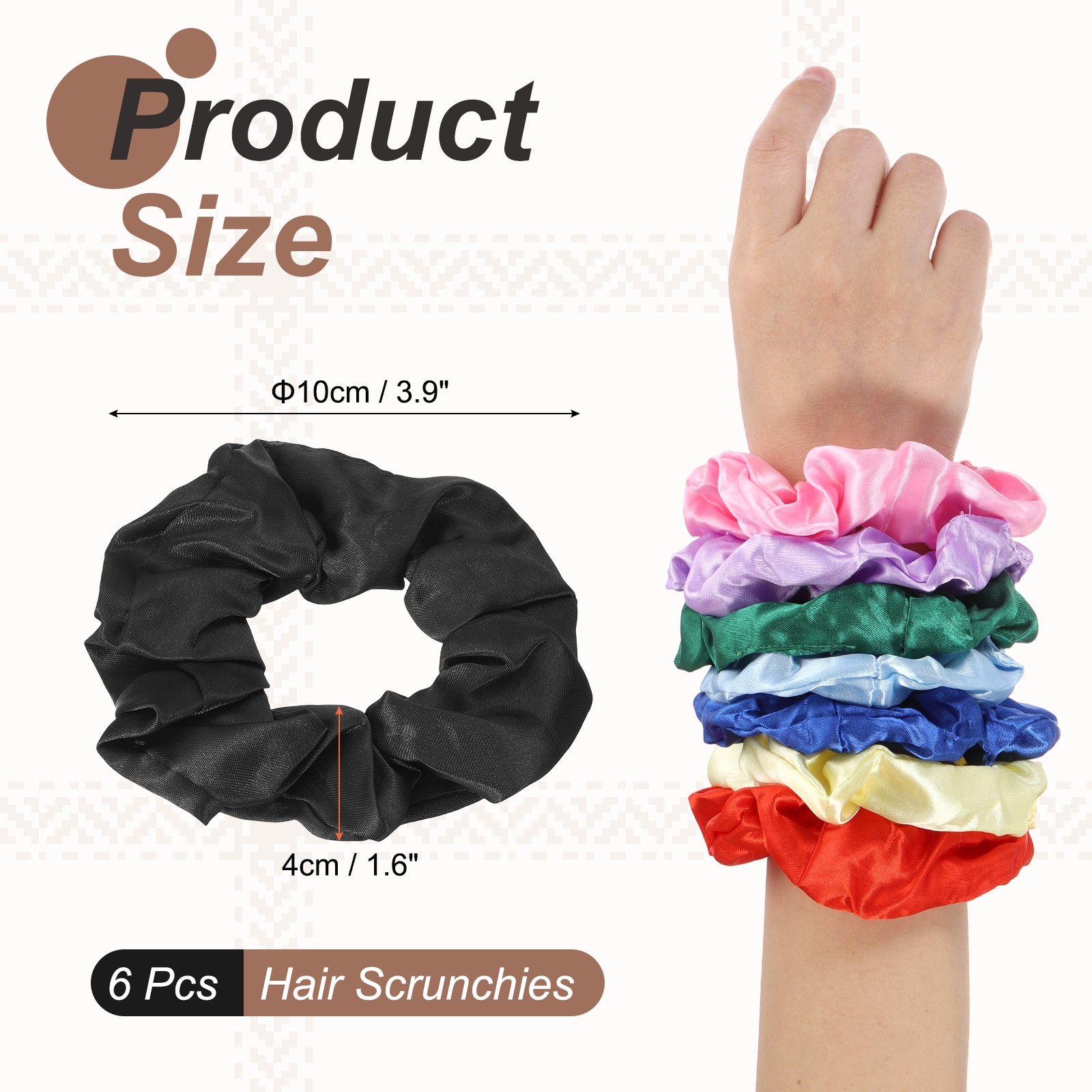 6Pcs Satin Hair Scrunchies Solid Hair Ties Black