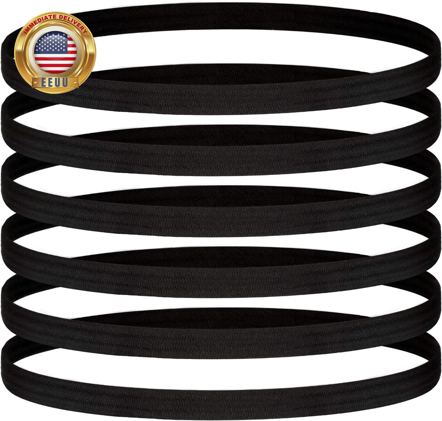 24 Pieces Thin Sports Elastic Headbands Black Skinny Athletic Exercise Hair Band