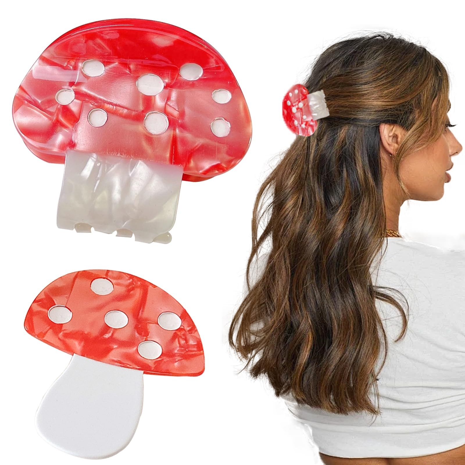 2 PCS Mushroom Hair Claw Clips for Thin & Thick 2 Count (Pack of 1), red