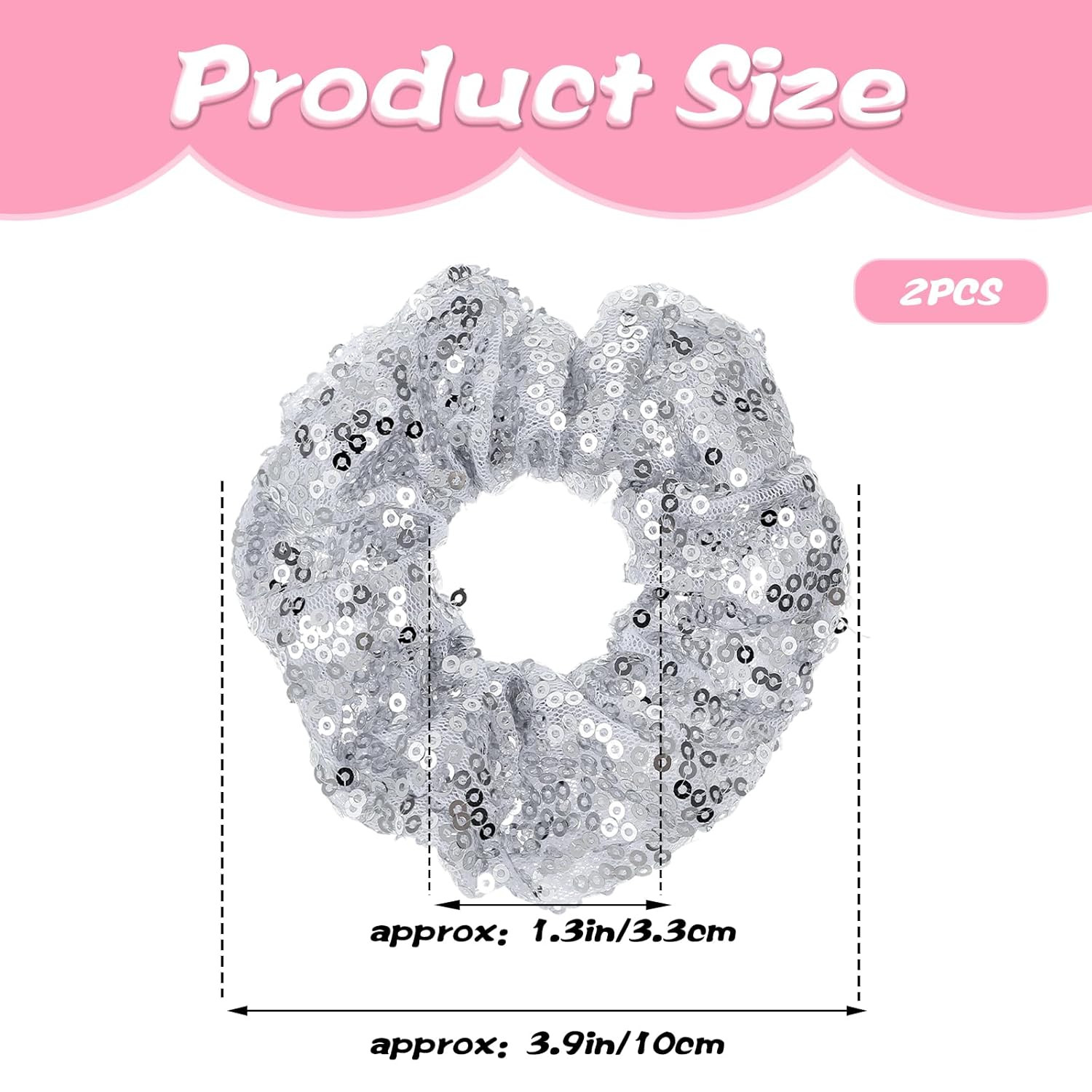 Silver Sequins Scrunchies 2 Pieces Sparkly Metallic Silver Hair Accessories Brid