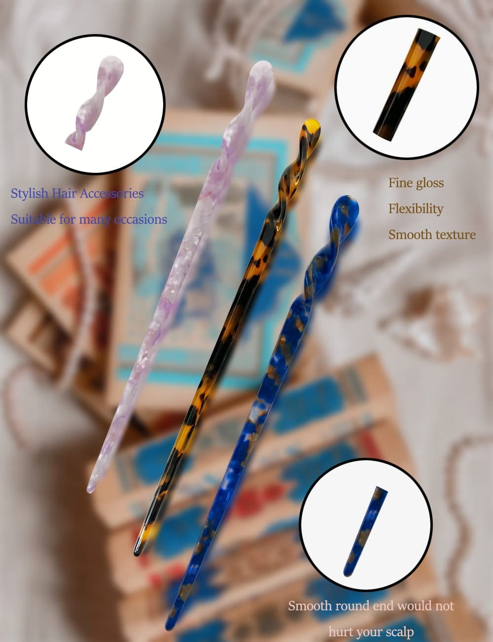 12 Pieces Acetate Hair Sticks Tortoise Shell Hairpin Leopard Shell Hair Pins …