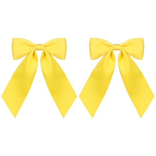 Hair Bow Clips 4″ Silky Satin Polyester Ribbon Bowknot Alligator Yellow
