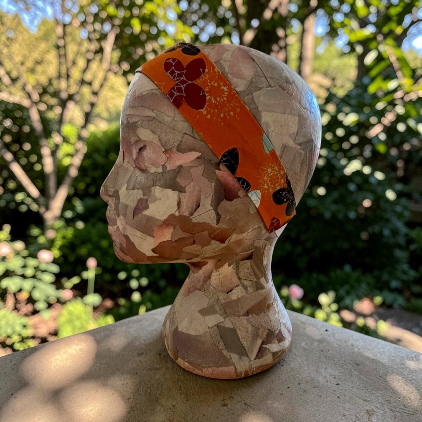 Handmade Reversible Fabric Headband w/ Elastic orange & Brown Floral