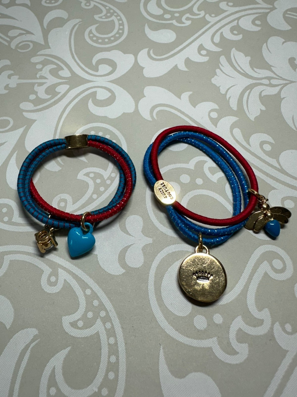 Juicy Couture Red & Blue Hair Elastic Ties Heart and Bee Charms