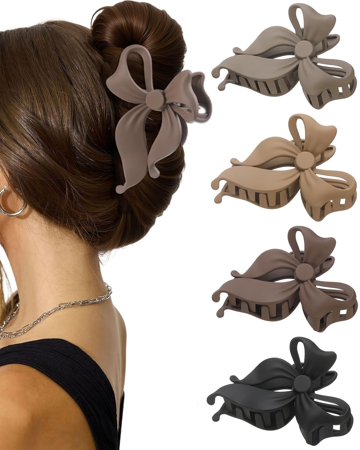 4 Pack Bow Hair Clips Claw for 1 Count (Pack of 4), Neutral Matte