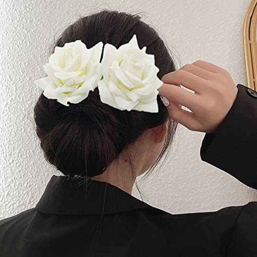 Floral Hair Side Combs and Barrette Clips for Women Girls: Small, white