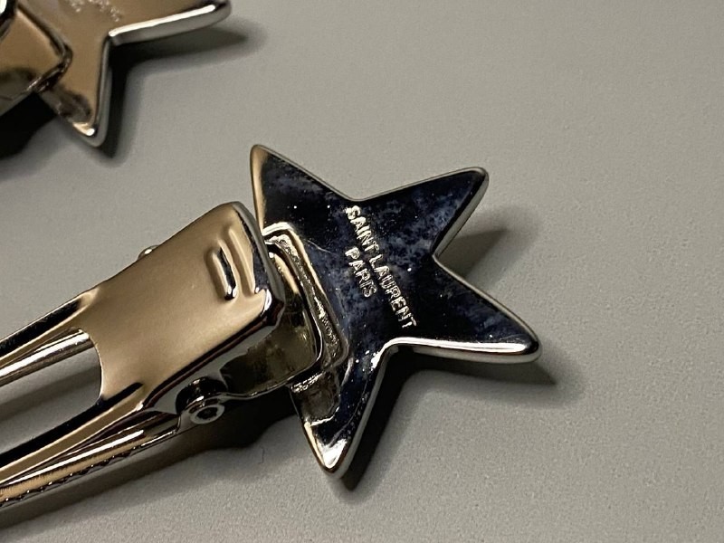 Rare Yves Saint Laurent Silver Star Hair Clips 3cm