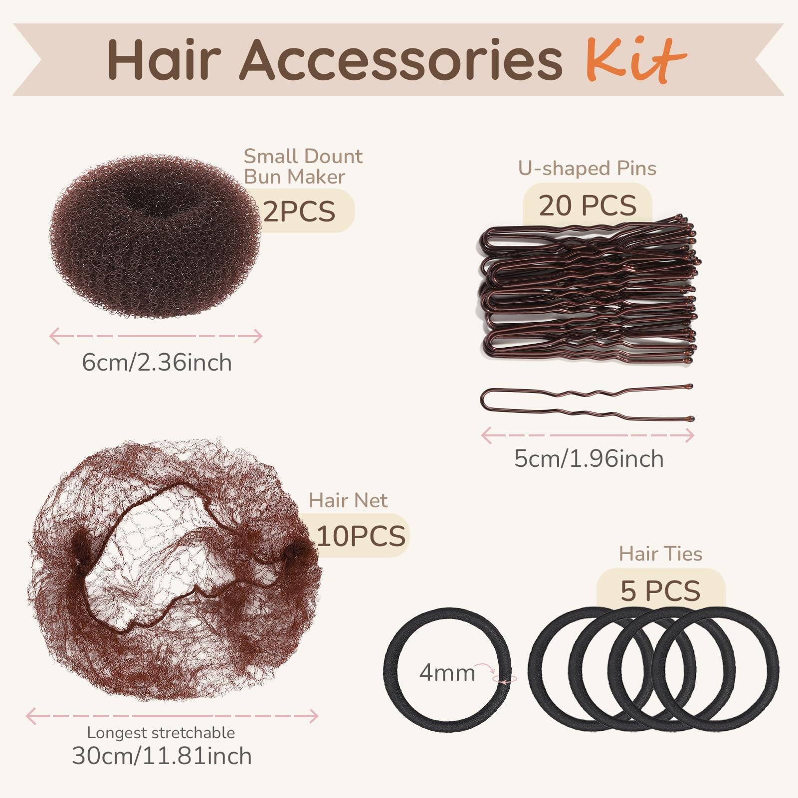 Teenitor Hair Net and Small Donut Bun Maker for Kids, 10 Small, Dark Brown