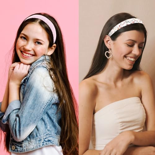12pcs Headbands for Women Girls Summer Flower Floral Plain Checked Plaid