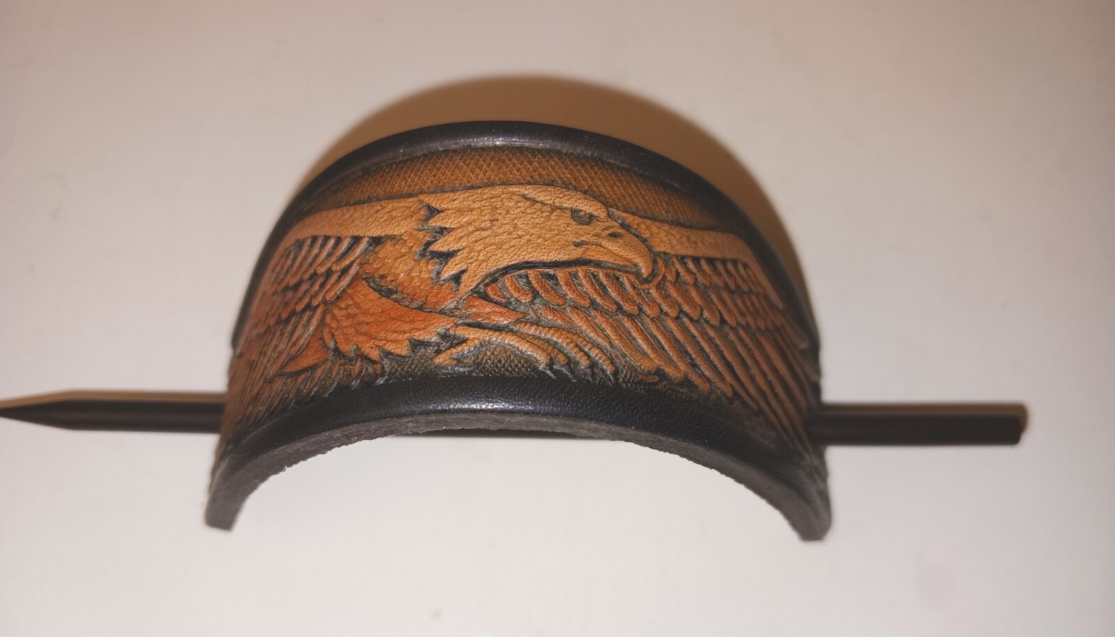Patriotic Eagle biker Tooled Leather Barrette/Hair Pin – Handmade in USA