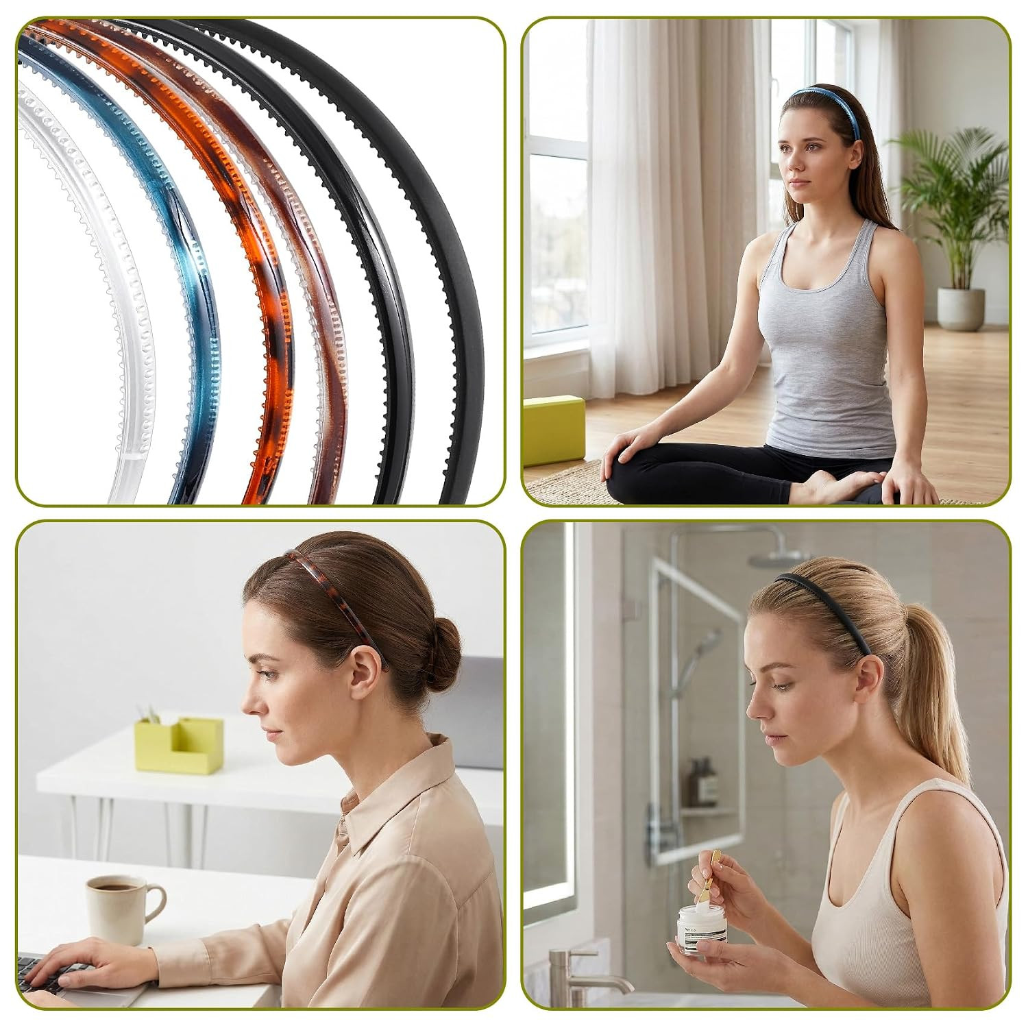 6Pcs Skinny Headbands for Women, Plastic Thin Headband with Teeth, Non-Slip Plai