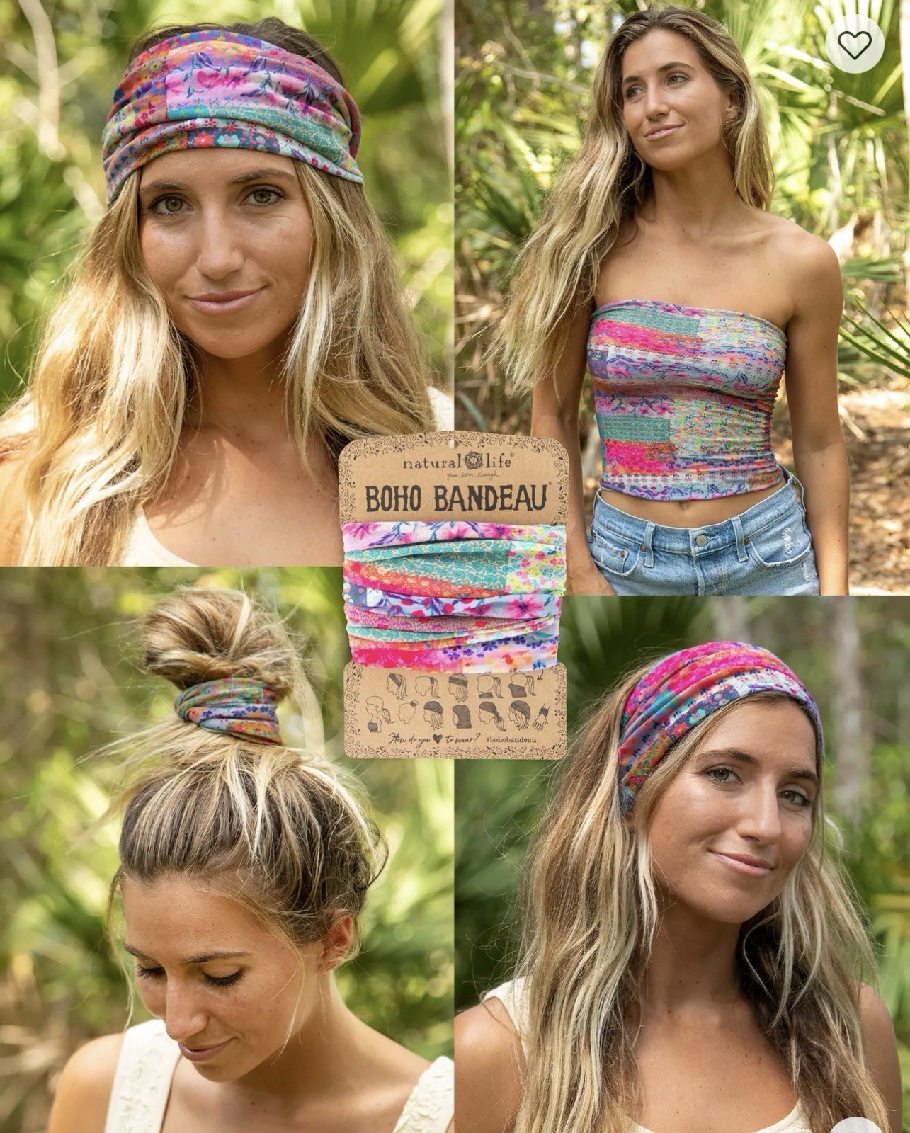 Natural life Full Boho Bandeau® Headband Pink Watercolor Patchwork
