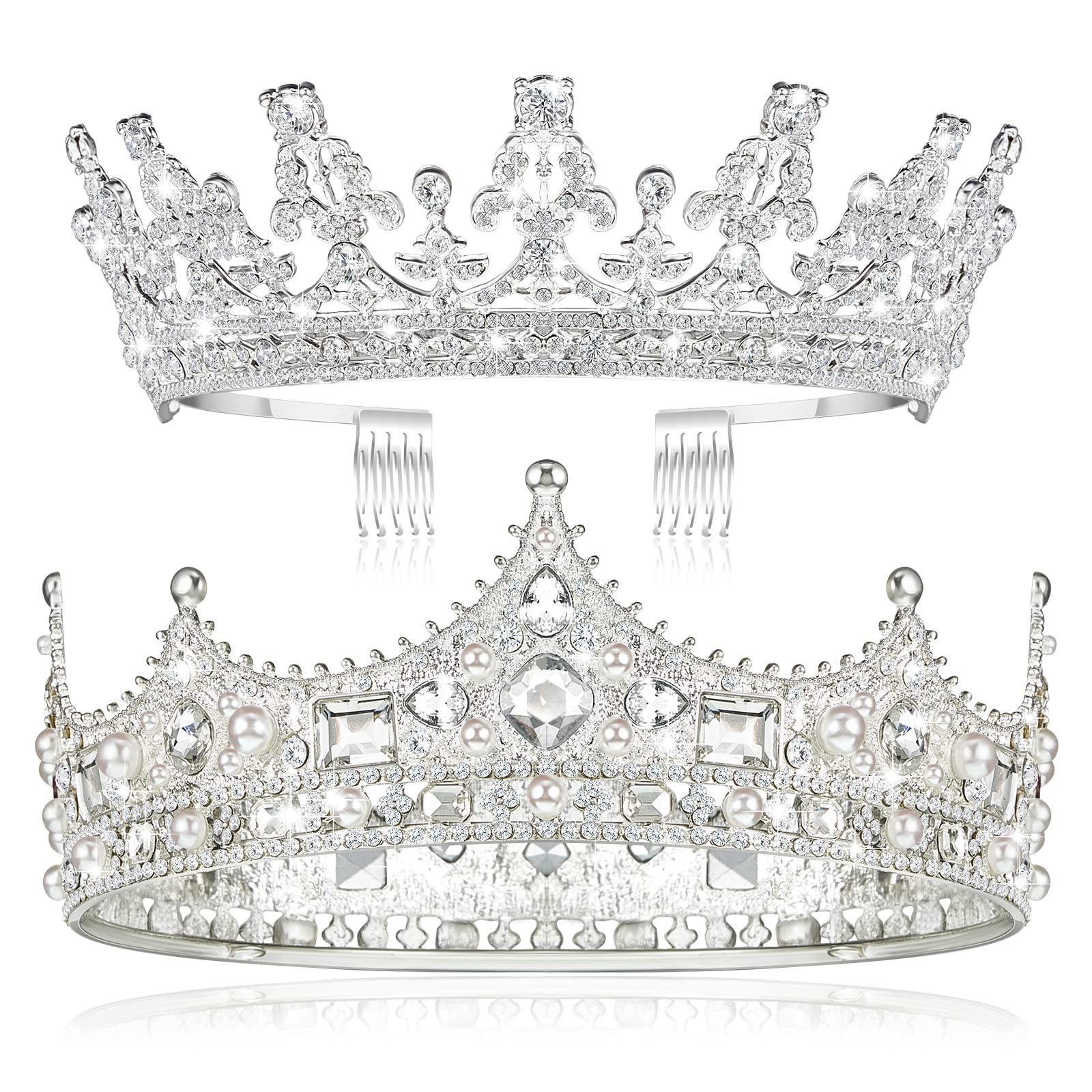 King and Queen Crowns Set for Homecoming Costume, 2 Pcs Baroque Royal Tiara C…