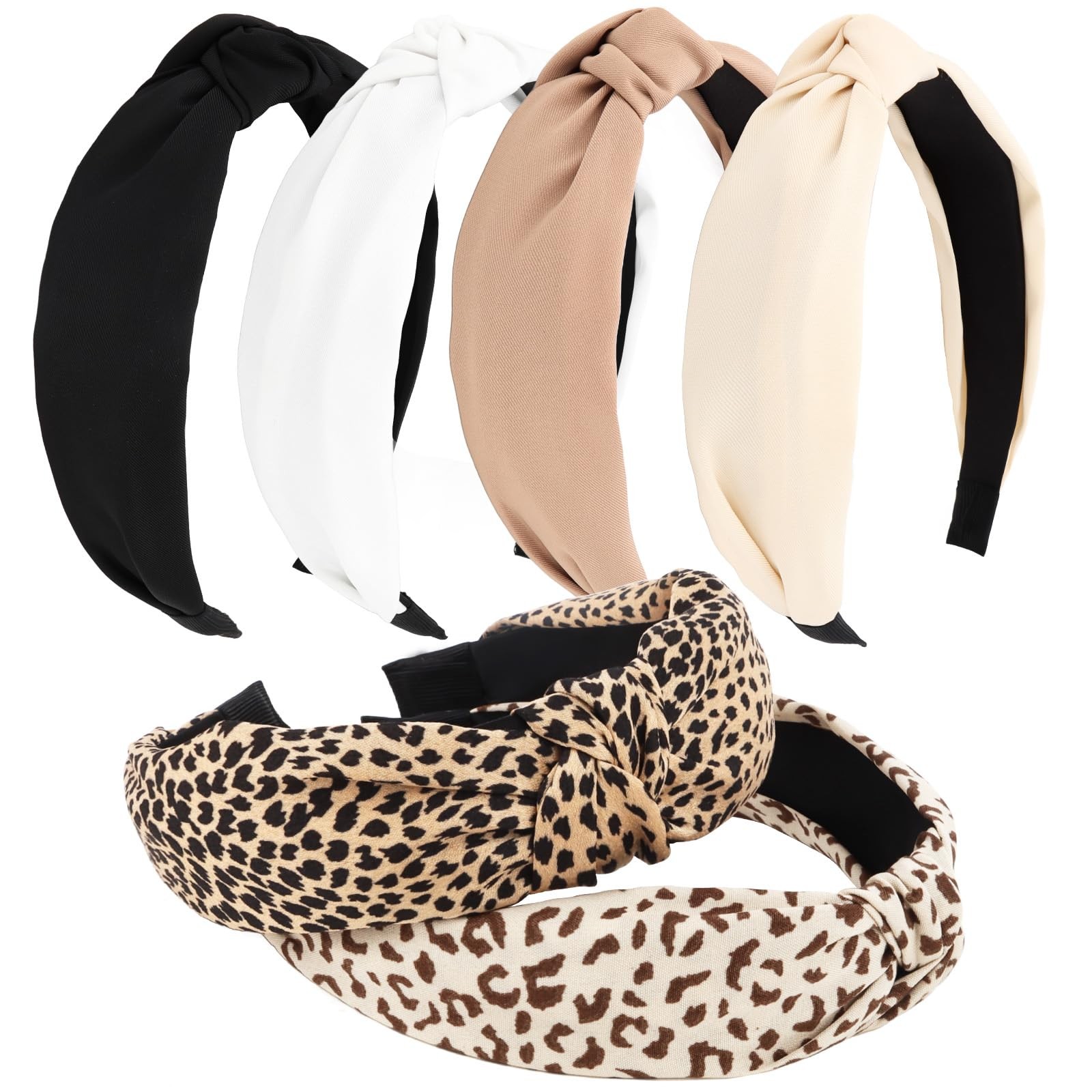 6 PCS Knotted Headbands For Women Leopard Print Solid Wide Hair Bands