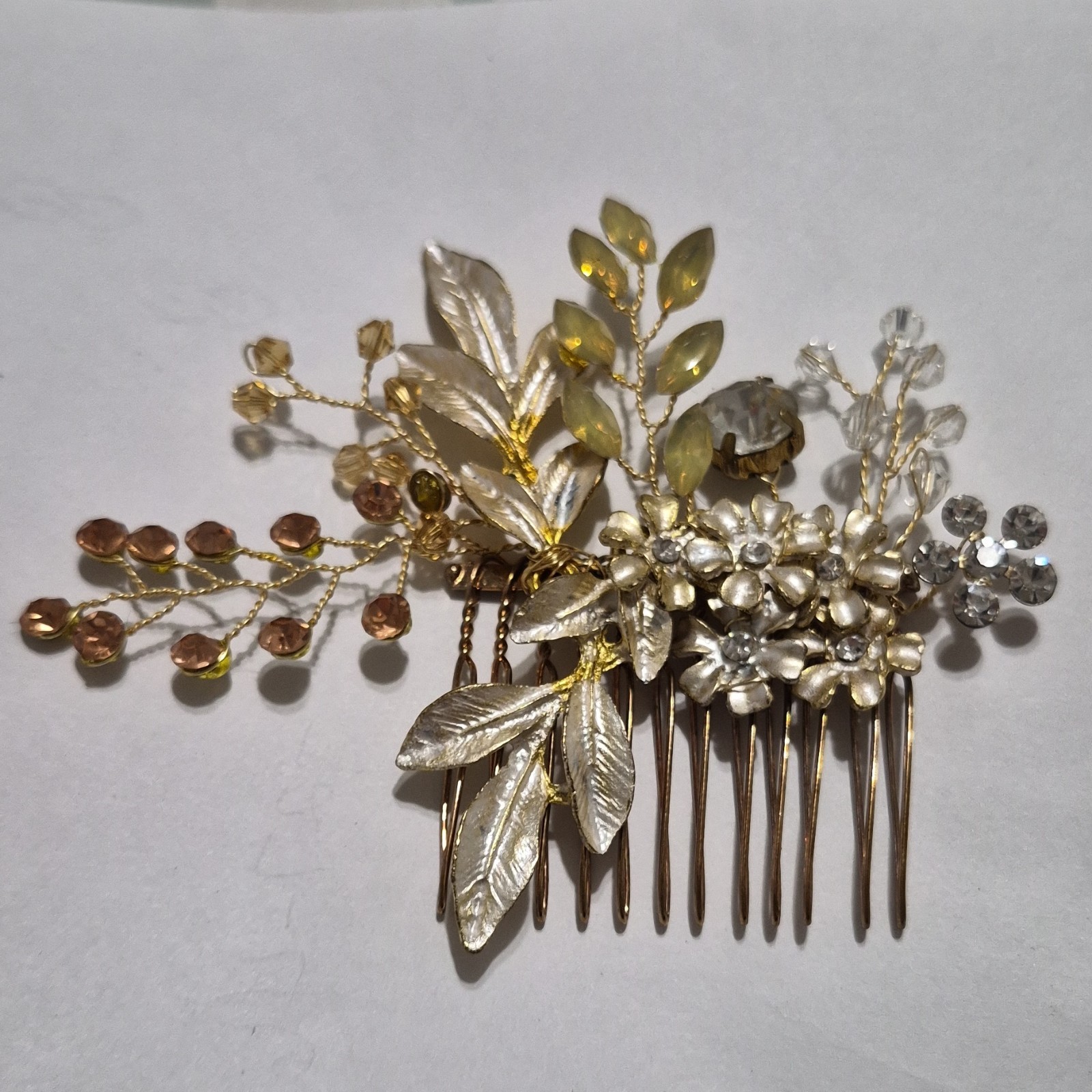 Gold Silver Vintage Tone Floral Flower Beaded Rhinestone Metal Hair Comb Wedding