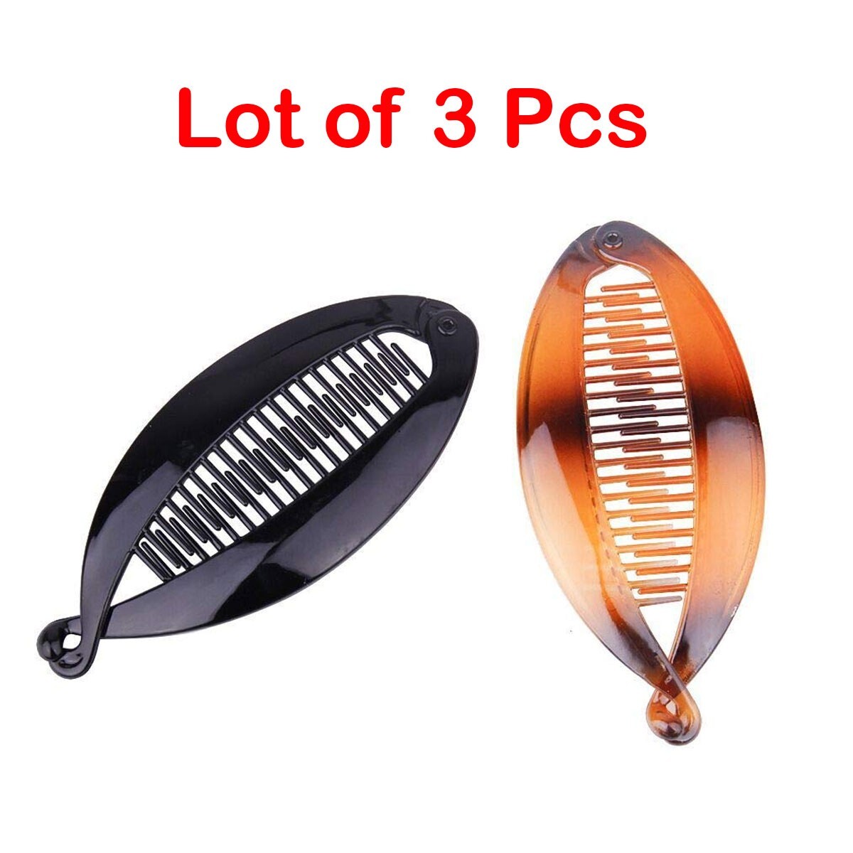 3 Pieces Black and Brown Banana Hair Clips Clincher Combs Fish Shape Grips Clamp