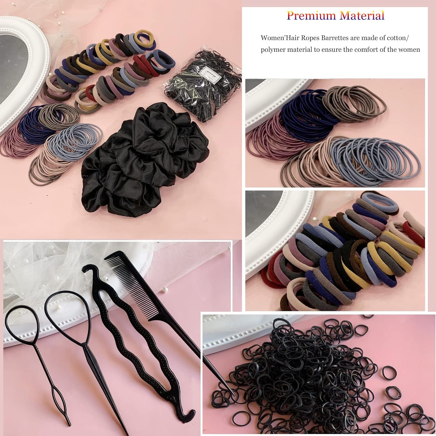755PCS Hair Accessories for Woman Set Seamless Ponytail Holders Variety Hair Scr