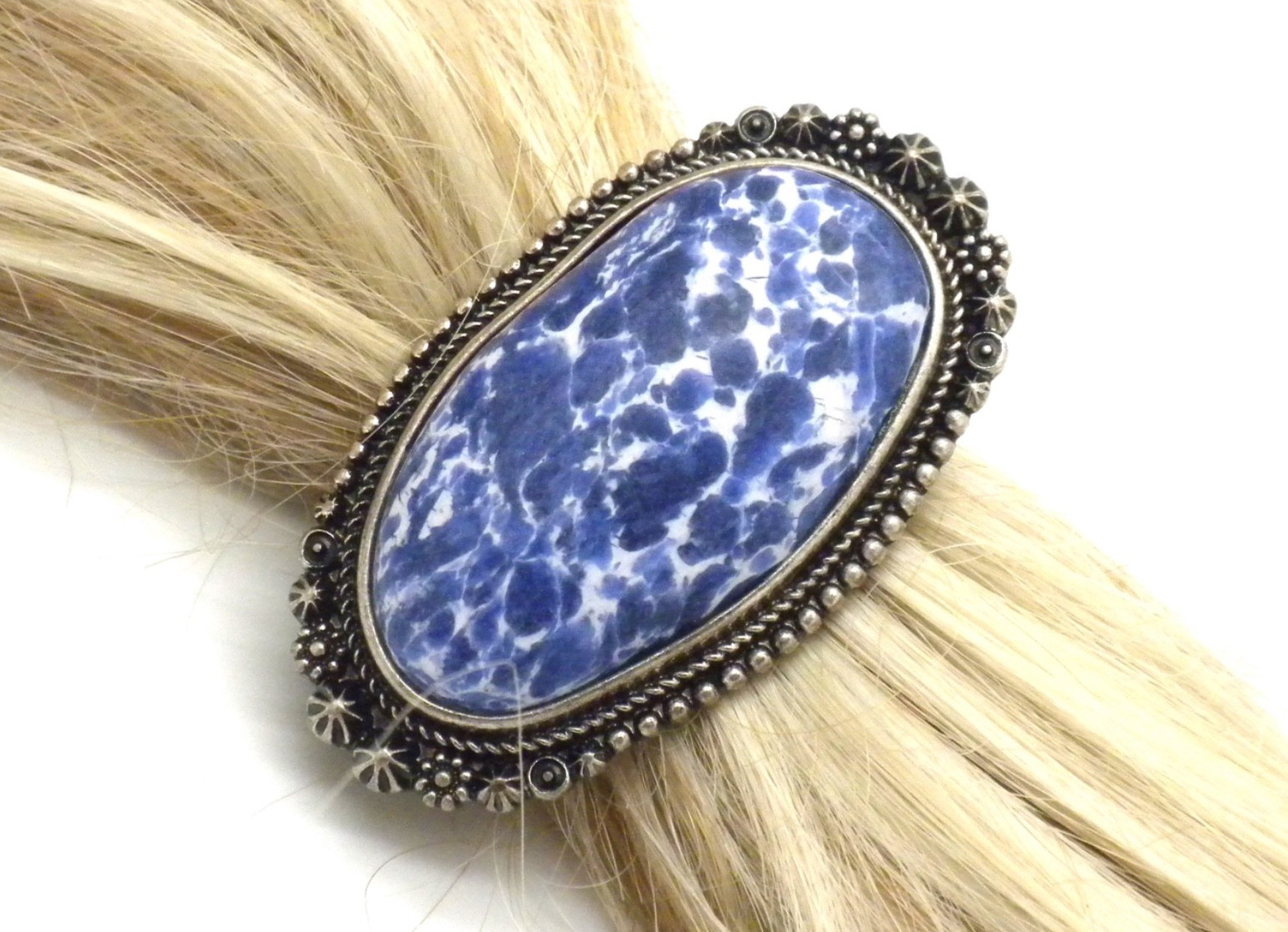 Natural Stone Hair Tie Wrap Boutique Pony Barrette Any Hair Type 2″ Floral