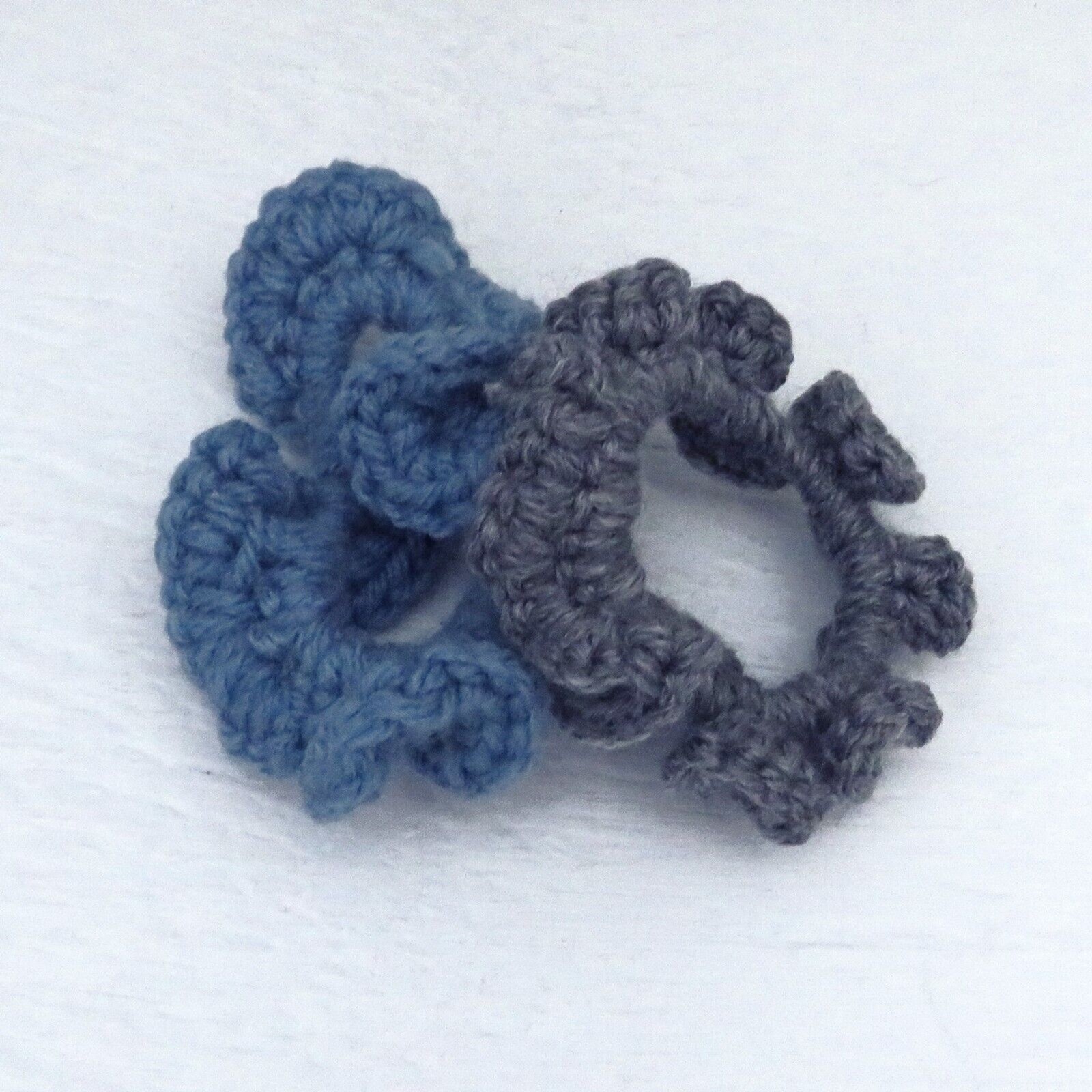Handmade Crocheted Blue & Gray Scrunchies Set of 2, Mom Bun Holder, T-Shirt Tie