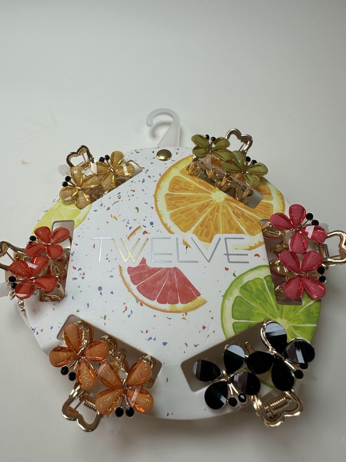 Twelve Women’s Flower Hair Claw Clips Set of 6 Multicolor Floral Metal