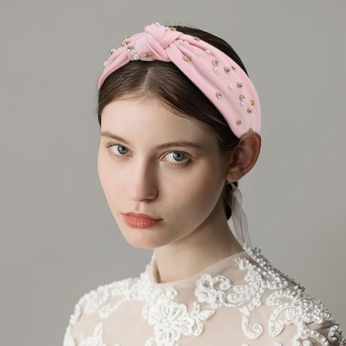 3Pcs Knot Headband for Women Pearl Knotted Head Bands Non Slip Wide Headband-C