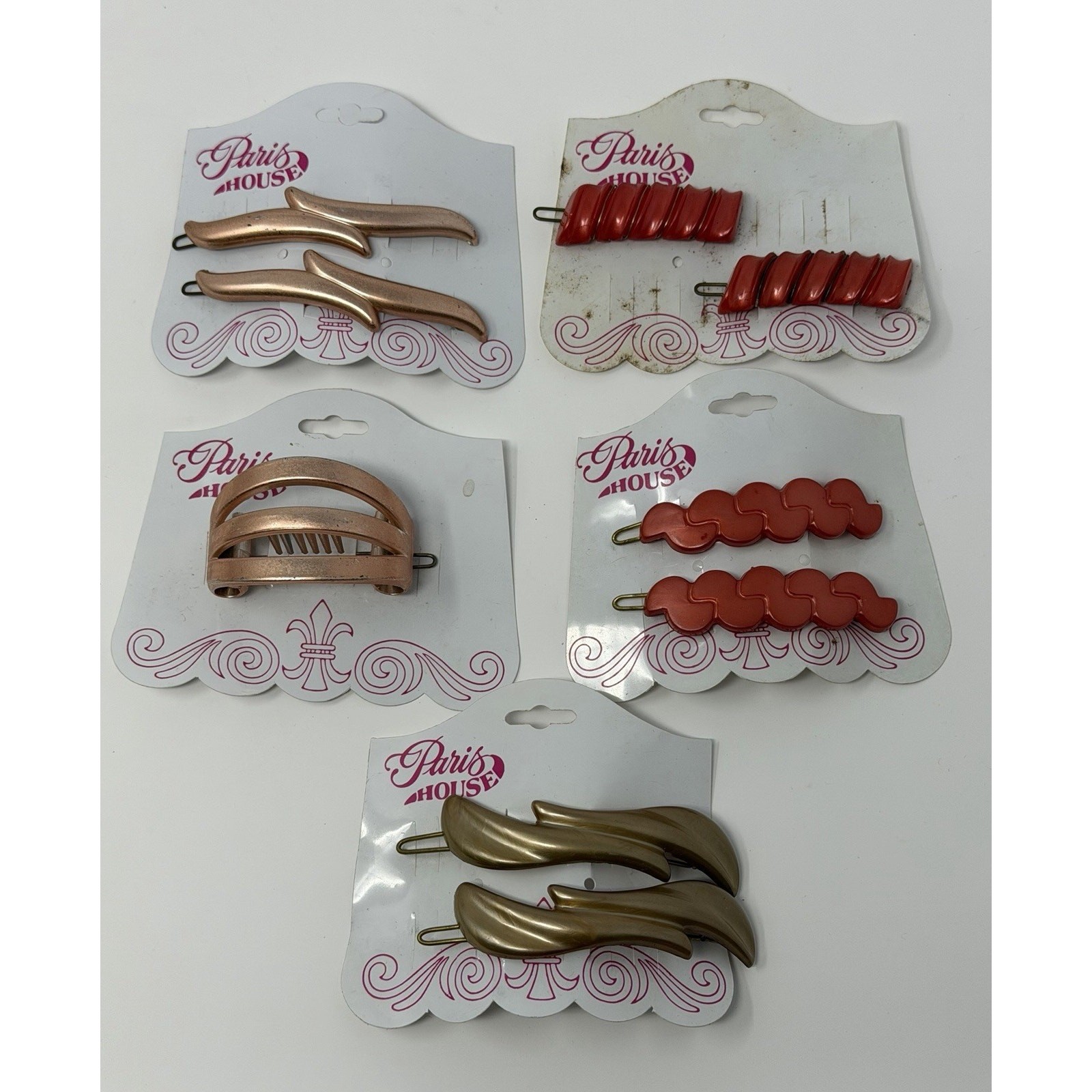 Lot Of 5 Pairs Vintage Paris House Hair Barrette Clip 80s 90s France Deadstock