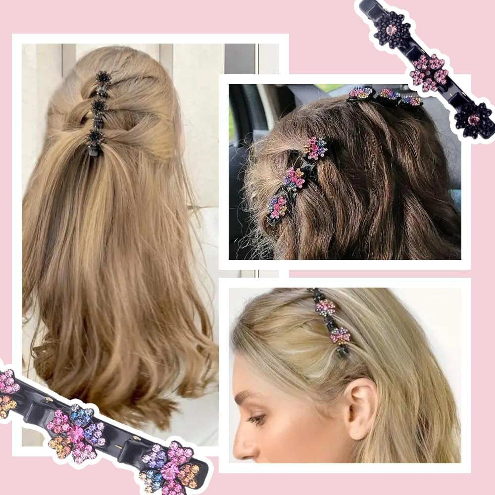 2PCS Rhinestone Braided Hair Clips Satin Duck Bill Hair Barrettes for Women Girl
