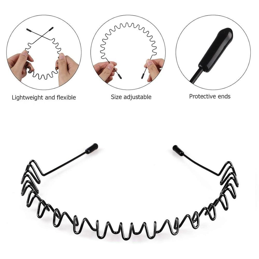 6PCS Metal Hair Headband Wave Style Hoop Band Comb Sports Hairband Men Women