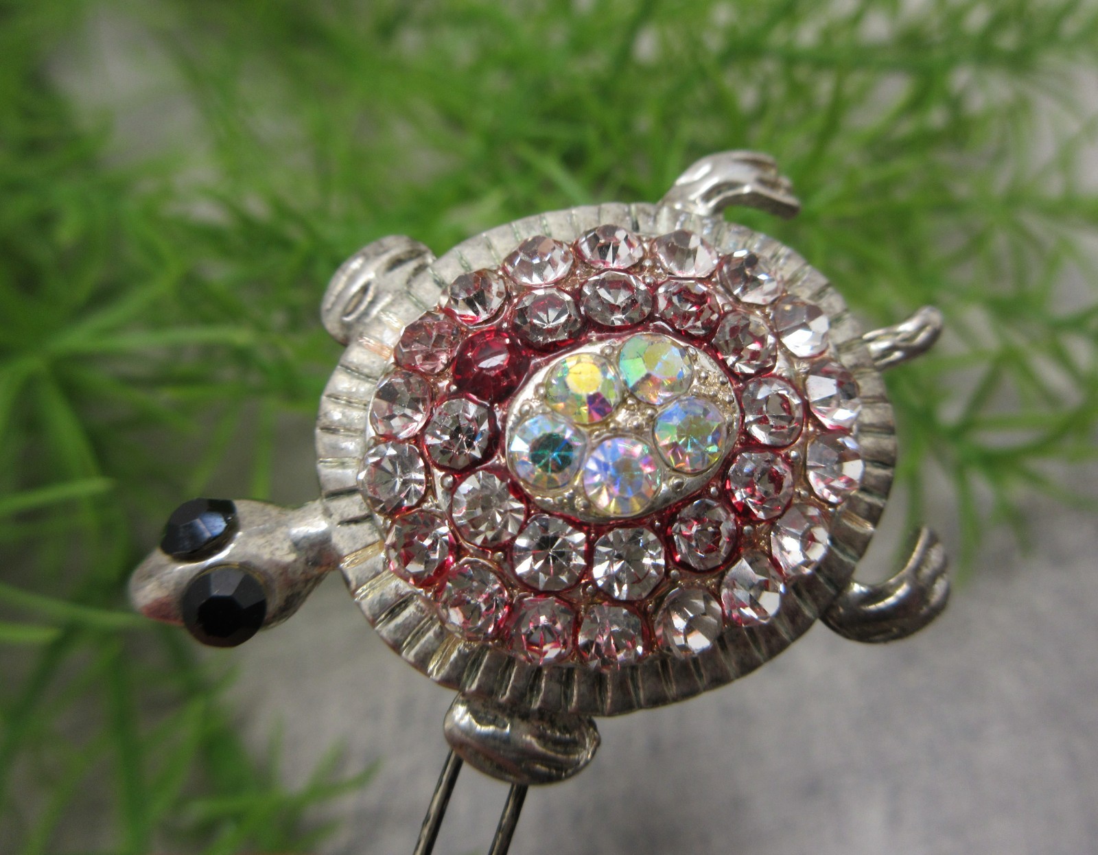 Rhinestone Turtle Hair Clip 1.75 Inch Silver Clear White Pink One Red Stone