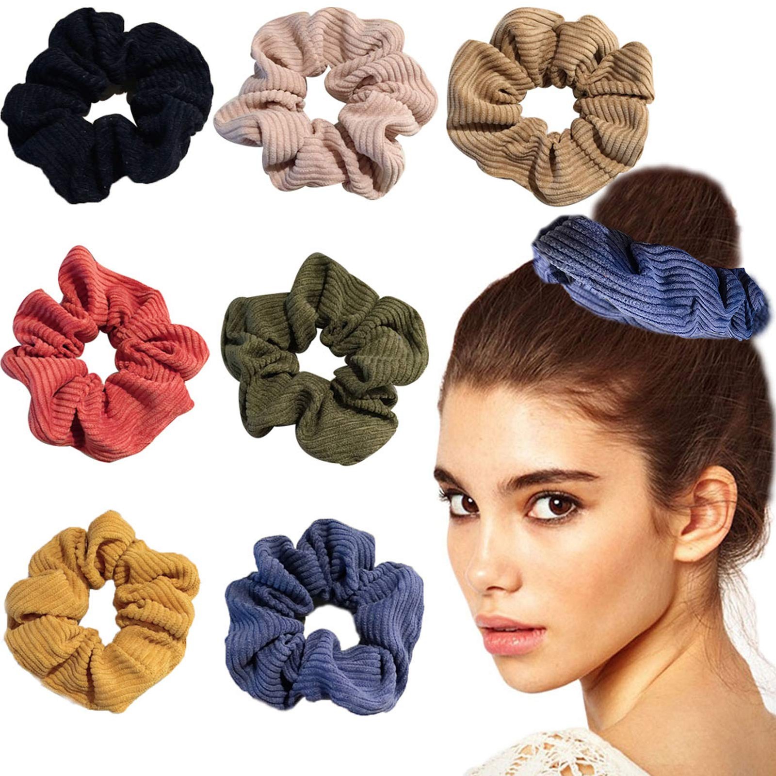 Vintage Elastic Hair Scrunchies for Girls Women Corduroy Hair Elastics Ties P…