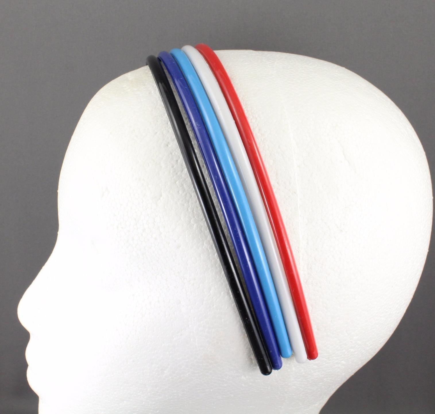 set pack of 5 headband plastic thin skinny narrow grip teeth Black Blue Red Aqua