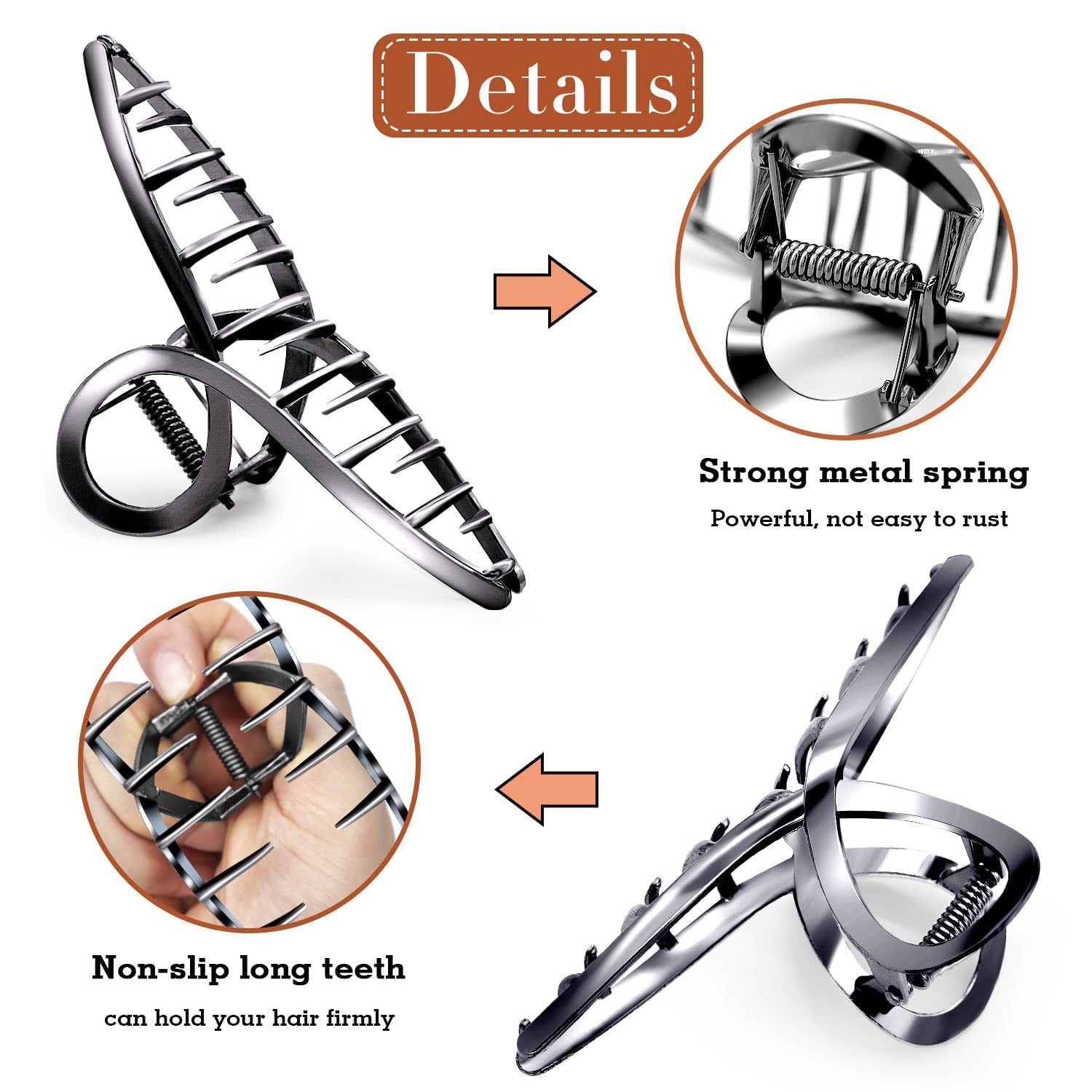 AIBEE Large Metal Hair Claw Clips, 2023 Stylish 1 Count (Pack of 4), Metallic
