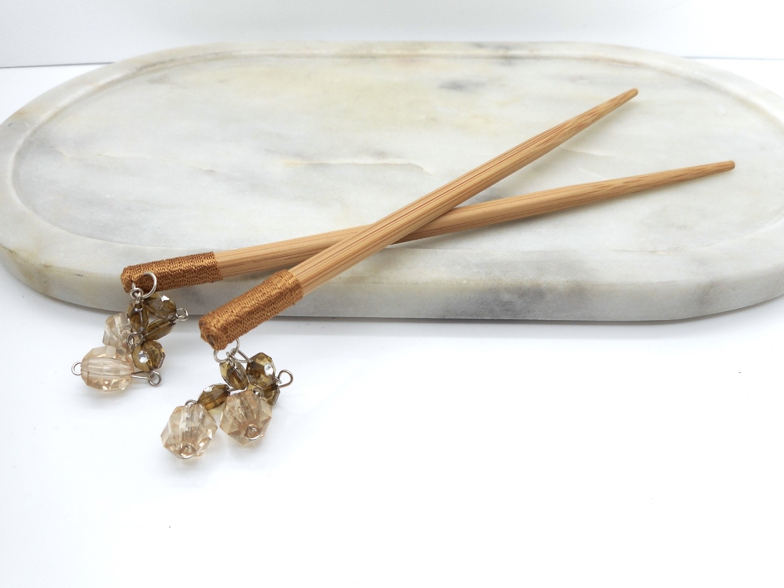 Updo Bamboo Sticks Beaded Pony Barrette Flexible for Any Hair Type