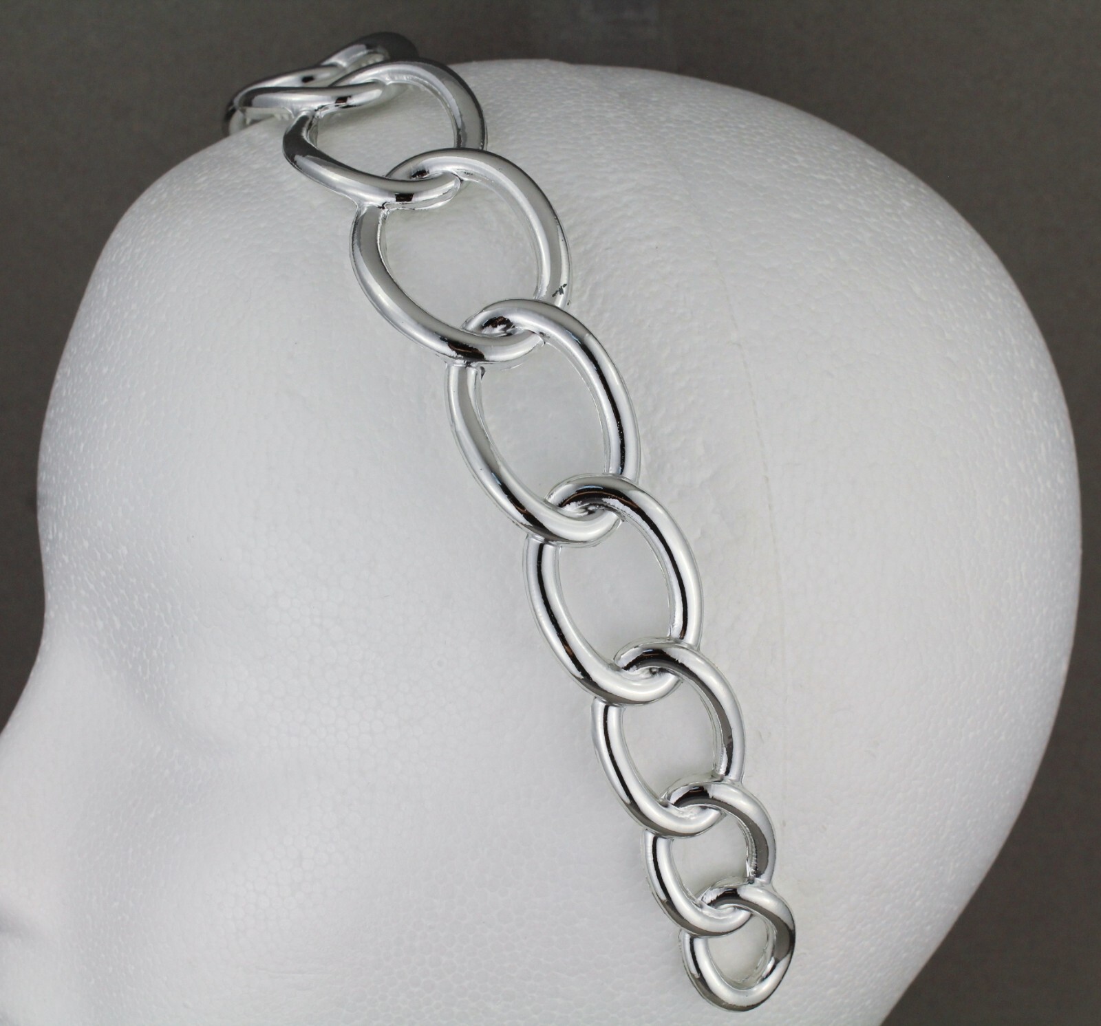 shiny Silver headband chain link plastic 1 1/8″ wide headband hair band