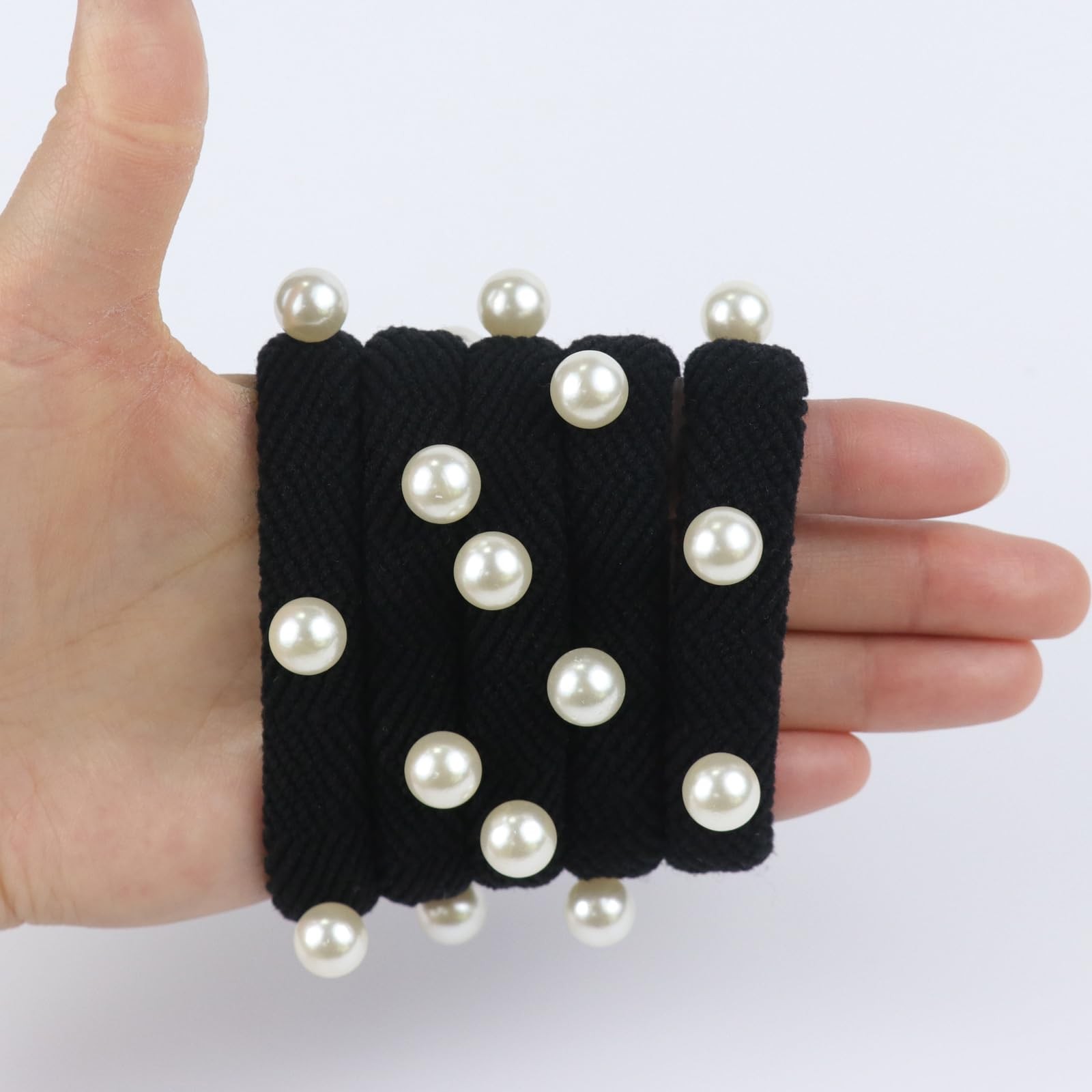 Thick Seamless Pony Holder with Pearls, Rubber Hair Bands for Thick or Curly …
