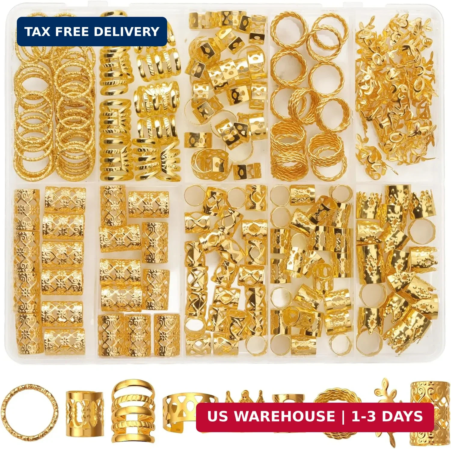 220Pcs Hair Jewelry for Dreadlock, Metal Hair Charms for Women, Gold Bra