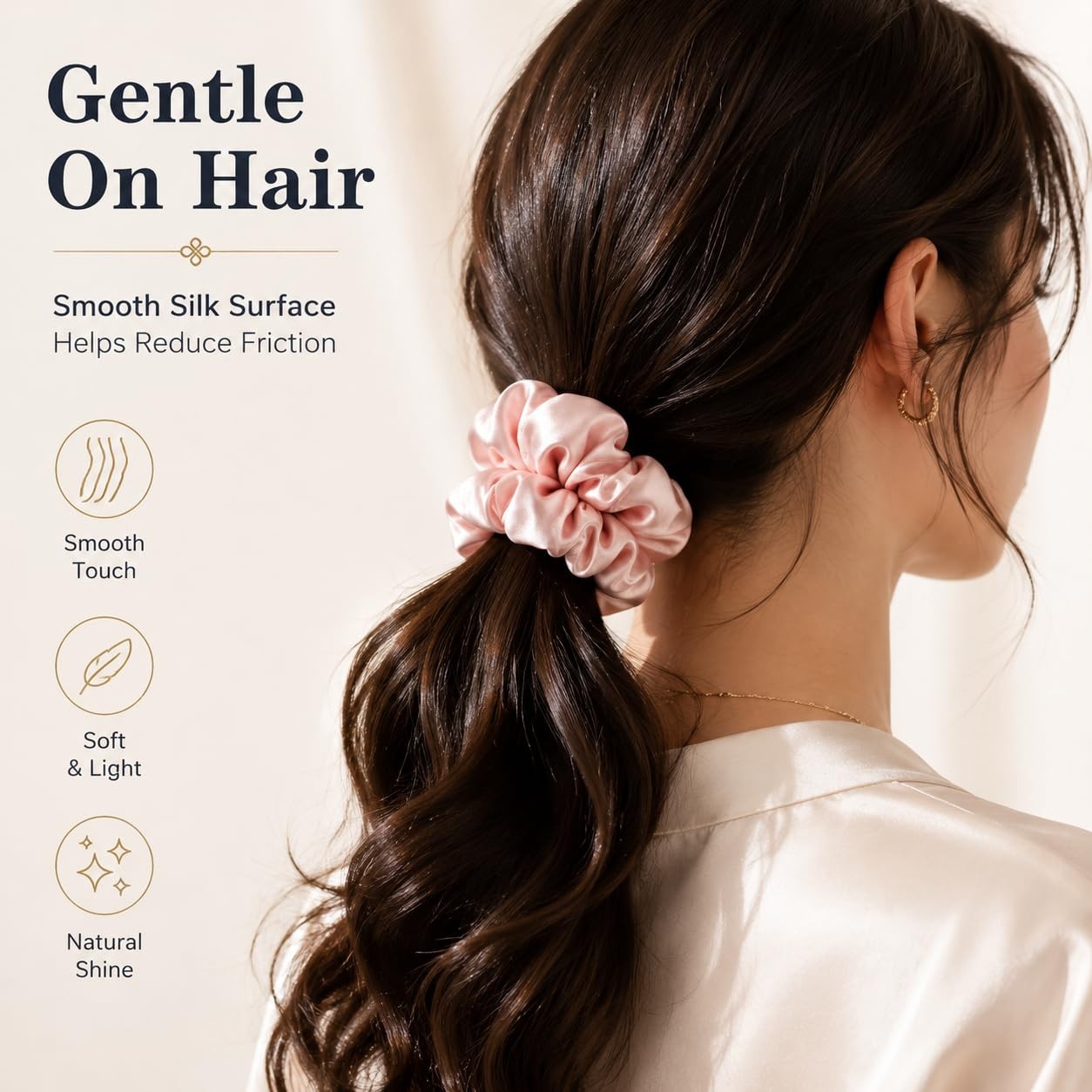 3 Pcs 100% Mulberry Silk Scrunchies, Hair Ties Pink Peacock Blue Apricot
