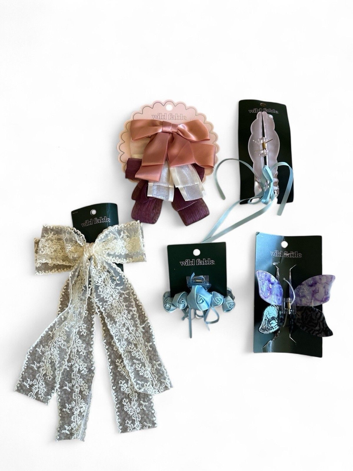 NWT 5pc Wild Fable Women’s Hair Bows & Clips Pastels Lace Floral Ribbons $31 Ret