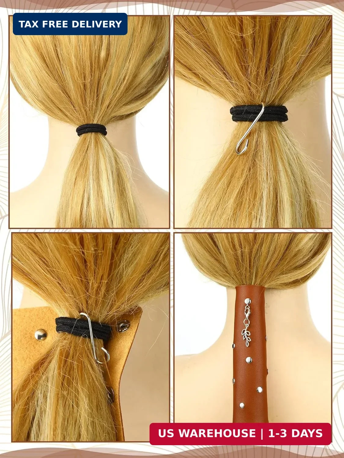 Yinkin 4 Pcs Leather Hair Wrap Motorcycle Ponytail Hair Wrap Ties for Woman PU P