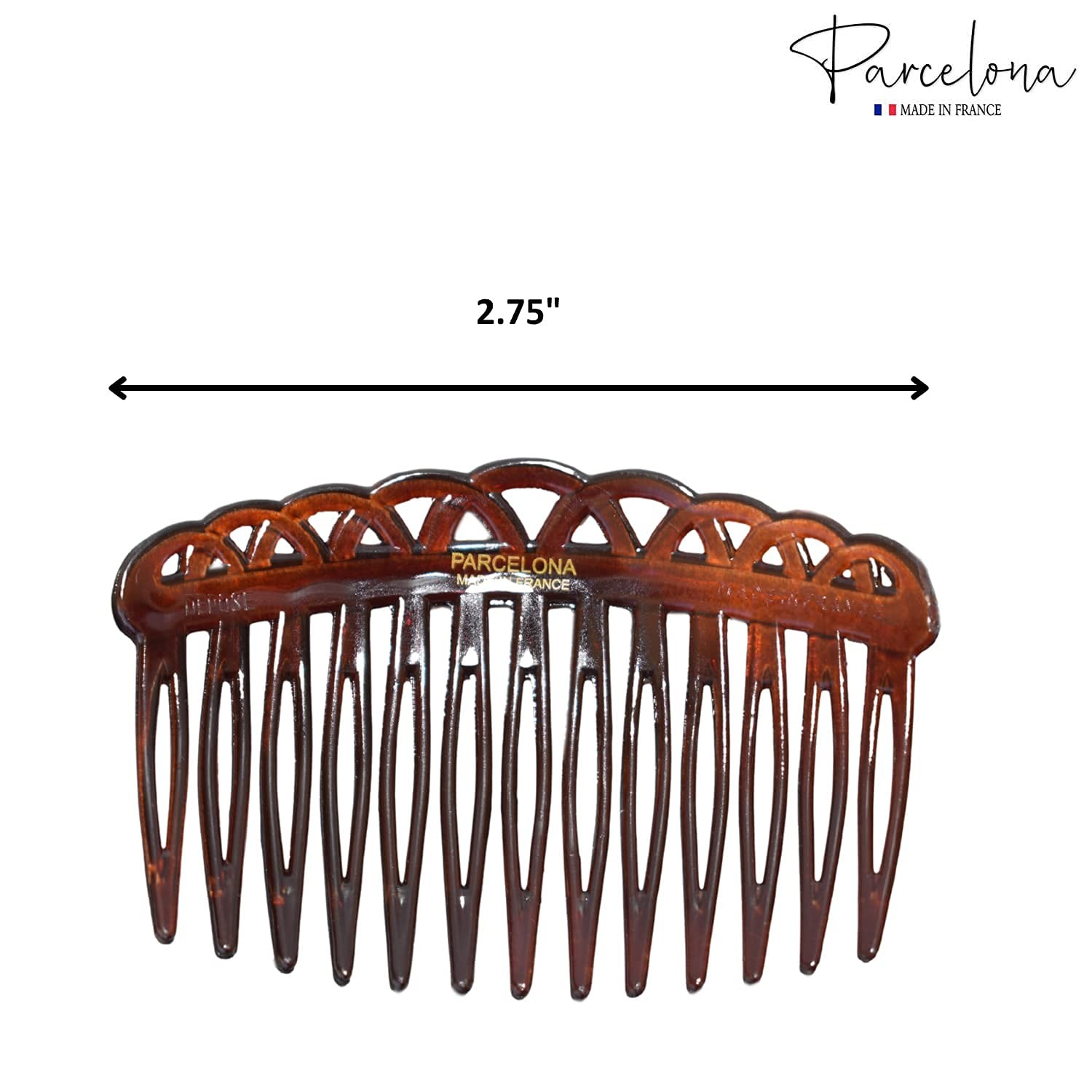 Parcelona French 13 Teeth Crown Small Cellulose Side Hair Combs for Women(2 Pcs)