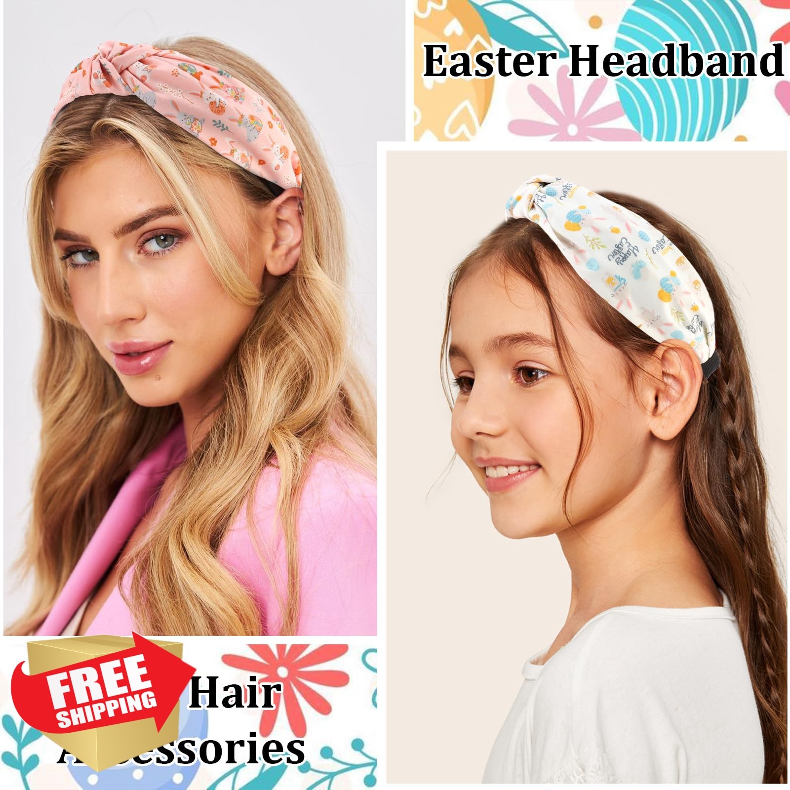 KICOSY Easter Knotted Headbands Bunny Egg Print