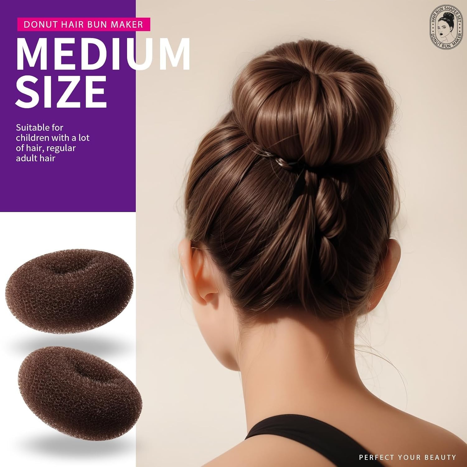 Teenitor Donut Hair Bun Maker Set – 7 Rings (1 Extra-Large, 2 Large, A-Brown