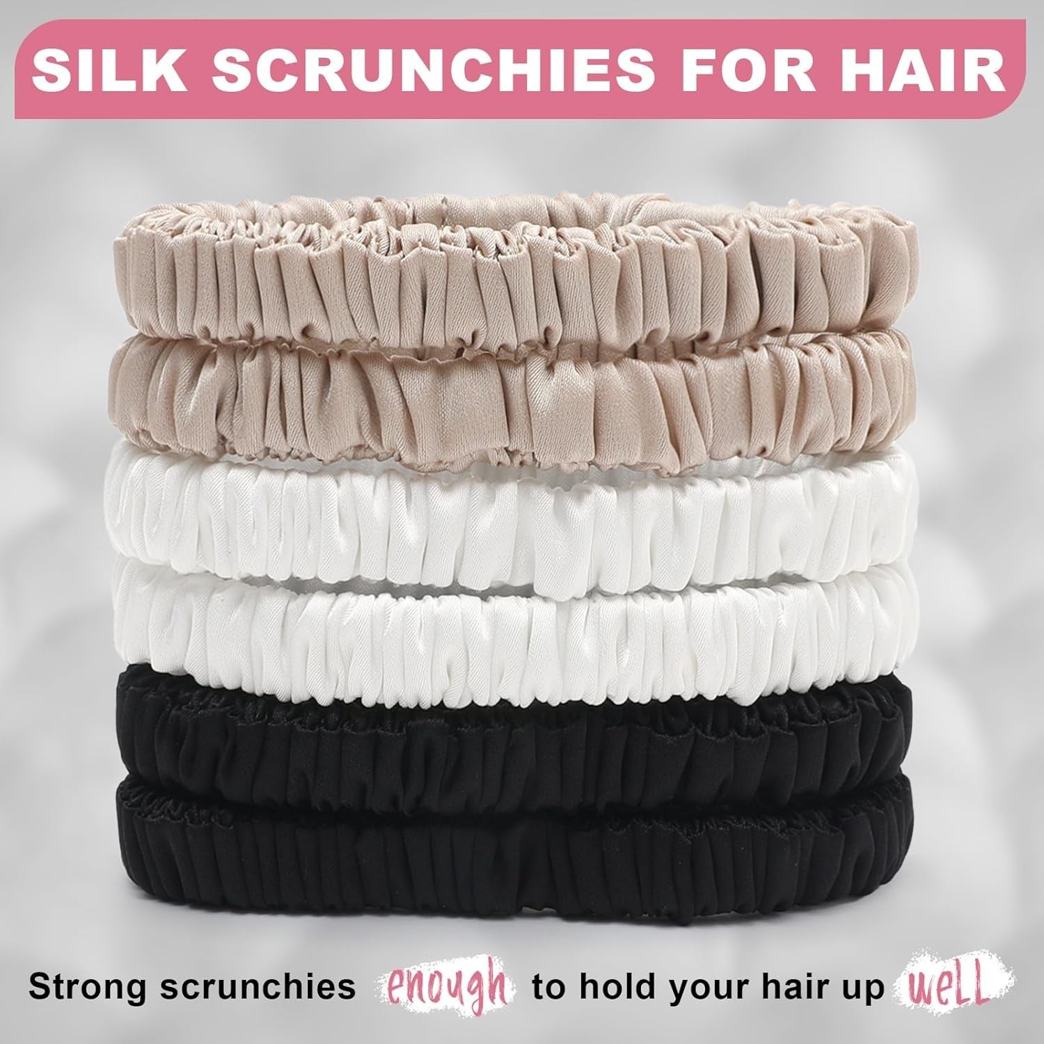 6Pcs Silk Hair Ties Small 22 Momme 100% Pure Mulberry Silk Scrunchies for Women
