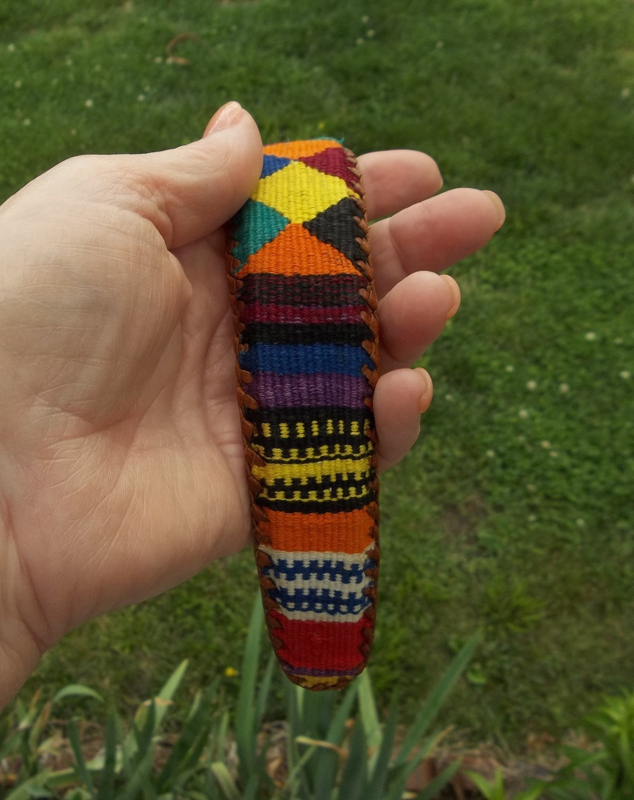 Vintage Boho Woven Cotton/Leather Headband Colorful 80s
